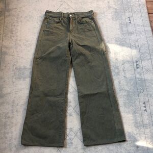 Veronica Beard Taylor High Rise Wide Leg Olive Jeans